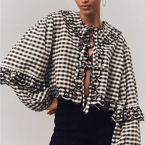 Anthropologie Maeve Long Sleeve Scallop Tie-Front Blouse One Size